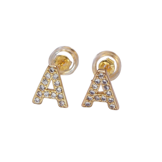 Initial 14K Gold Filled CZ Diamond Stud Earrings